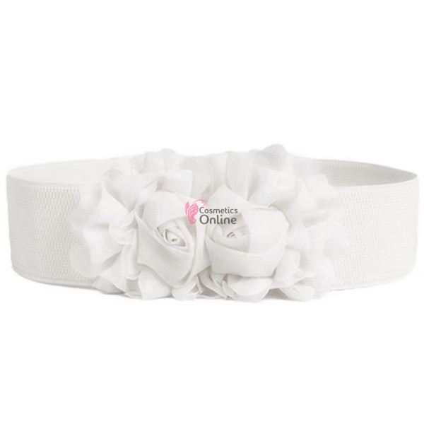 Centura eleganta din elastic cu floare BLT060JJ Alba - HandMade